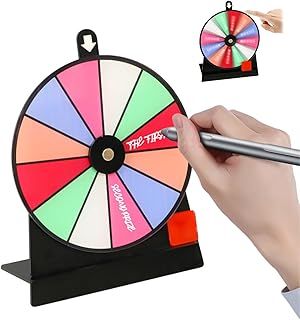 Neyared 4.5 Inch Spin the Wheel with Stand, 12 Slots Spinning Prize Wheel for Fortune Game, Erasable Acrylic Board