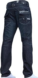 Enzo BNWT New Mens Jeans Blue Designer Branded Straight Washed All Waist & Sizes