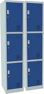 2 x 3 Door Metal Storage Lockers, Blue & Grey Steel Lockable Unit, Staff Gym School Changing 1850mm H x 380mm W x 450mm D