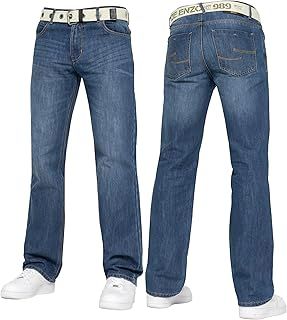 989Zé ENZO Mens Denim Straight Leg Jeans Trousers Regular Fit Stylish Fashion All Waist Sizes Free Belt