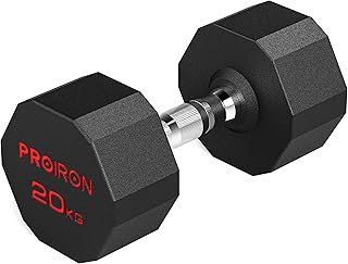 PROIRON Rubber Dumbbells Odorless, Steel Weights Set Men Women Home Gym 3kg 5kg 8kg 10kg 12kg 14kg 16kg 20kg 24kg Fitness Training Exercise Body Strength Lifting Equipment (Pair or Single)
