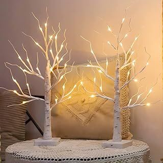 2 Pack 2FT Lighted Birch Tree for Tabletop, Birch Christmas Tree with Lights, Warm White 24 LEDs Birch Tree Light for Christmas Decorations Indoor Bedroom Home Wedding Holiday Thanksgiving Gifts