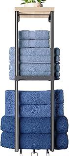 Bathroom Towel Storage, Wall Mounted Towel Holder for Rolled Towels, Towel Storage Rack 81 cm, 2 Tiers with Top Shelf and 3 Hooks