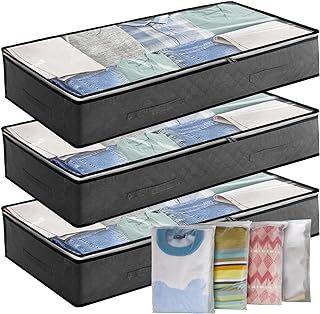 Underbed Storage Bag 3Pack 90L Large Under Bed Storage Box with 4 x Large Zip lock Bags with PVC Window for Clothes, Duvets, Comforters, Blankets, Bedding