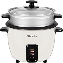 EMRCDSCR0-6 Rice Cooker 0.6 Litre with Automatic Cooking, Steamer Tray and Warmer Function with Removable Non-Stick Bowl, Measuring Cup and Spatula 350W - Cream