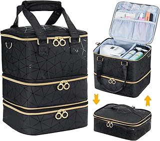 Uross Nail Polish Organizer Bag Holds 84 Bottles Nail Lamp, Gel Nail Polish Organizers and Storage Box for Nail Tech, Nail Kit Supplies Organizer Case-Black