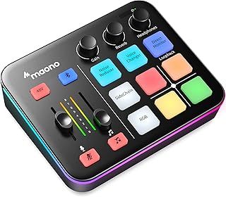 MAONO Gaming Audio Mixer, RGB PC Mixer for Streaming, XLR Interface with 48 V Phantom Power, DIY Sound Effects, Volume Control, Mute Button, Noise Cancellation, Recording, Vocals