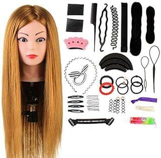 Styling Head Neverland Beauty 24 Inch 60% Real Human Hair Hairdressing Training Head Practice Mannequin Head With Free Clamp + Hair Styling Braid Set(Brown)