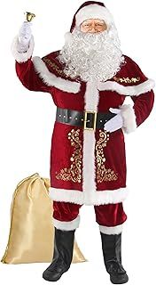 Christmas Santa Claus Costume for Men Adult 12pcs Santa Suit Deluxe Professional Velvet Outfit for Xmas Holiday Party Cosplay