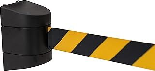 Wall Mounted Magnetic Belt Barrier – 4.8m Extendable Chevron Tape with Safety Brake, Durable Black Finish – Quick Install for Crowd Control or Safety Zones (Black/Yellow)
