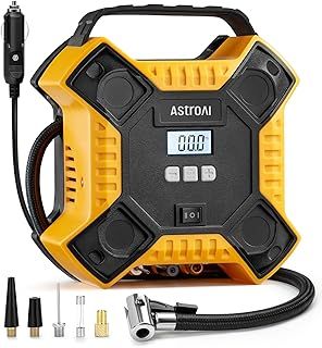 AstroAI Tyre Inflator Air Compressor Car Tyre Inflator 12V DC&160PSI Integrated Metal Structure Digital Car Tyre Pump with LED Light, Auto-Off for Cars, Bicycles, Motorcycles, and Others Yellow