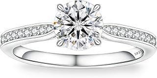 KRKC Moissanite Engagement Ring for Women, 1CT Diamond Ring, 925 Sterling Silver White Gold Wedding Promise Rings Jewellery Gift for Her Girlfriend Wife Bitthday Wedding Anniversary and Bridal