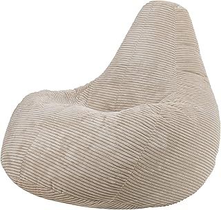 icon Dalton Cord Recliner Bean Bag, Beige, Large Adult Bean Bag Chair with Filling Included, Comfy Chair, Living Room Furniture, Bedroom Furniture