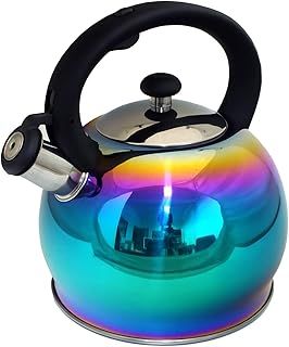 Voche® 3 Litre Capacity Stainless Steel Stovetop Whistling Kettle with Iridescent Multi Coloured Rainbow Finish