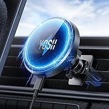 YOSH Mag-Safe Car Charger Mount 15W, [ Double Lock Clips & N55 Strong Magnets ], Magnetic Wireless Car Charger Air Vent, Perfect for iPhone 16/15/14/13/12 Series & Mag-Safe Case