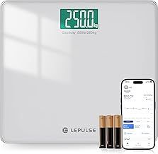 Digital Bathroom Scales for Body Weight Scale 250kg Extra-High Capacity, Lepulse Smart Weighing Scales Body Weight BMI with Extra-Large Platform, Weight Machine with APP, 8mm Tempered Glass, Step-on