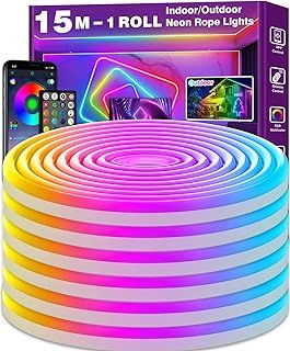 AILBTON 15m Flexible LED Neon Rope Lights with App/Remote Control, Multiple Modes, IP65 Waterproof, Music Sync RGB Gaming Neon Strip Lights for Bedroom Indoor