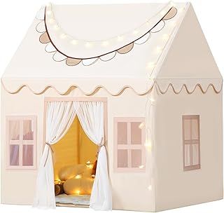Wilwolfer Play Tent With Lights, Cloth Banners - Indoor Kids Tent With Windows - Large Toddler Toy House Gift for Boys & Girls