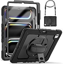 SEYMCY Case for iPad Pro 13 inch 2024 (M4), Full-body Shockproof with Screen Protector, 360° Rotating Stand & Hand Strap, Shoulder Strap, Pencil Holder for A2925 / A2926 / A3007, Black