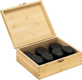 Navaris Hot Massage Stones - Set of 18 - Warmer Rocks Kit with 12 Medium Stones for Hands & Arms and 6 Large Stones for Back & Legs in Bamboo Box