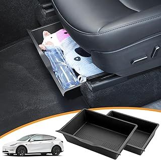 Maxetodo 2 Pack Under Seat Storage Box for Tesla Model Y - Anti-Slip Front Seat Organizer, Under Seat Storage Box Organizer Hidden Tray for Tesla Model Y Accessories