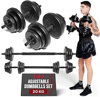 Gallant Adjustable Dumbbells Set, Hand Free Weights Dumbbells Set for Home and Gym, Strength Training, Lifting, Bodybuilding - Weight Sets for Men and Women (20KG with Barbell - Black)