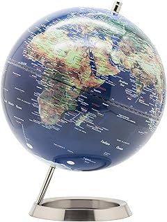 EXERZ 25cm World Globe - Stainless Steel Ring Standing - Globe of Earth - Metallic Colour Navy Blue