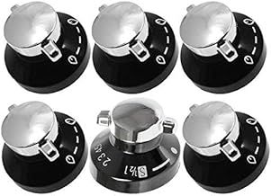 Gas Hob Oven Cooker Knobs Flame Control Switch (Pack of 6, Black/Silver)