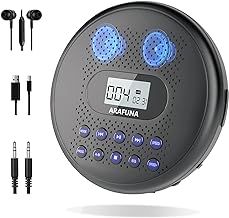 ARAFUNA Portable CD Player with Dual Stereo Speakers, Rechargeable CD Player for Car with Anti-Skip Protection, Walkman Player with Headphones and AUX Cable
