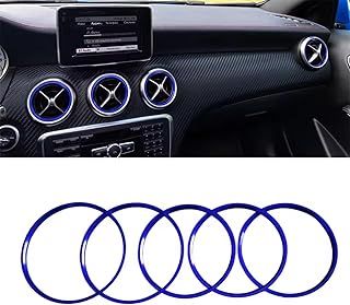 5PCS Youzzei Car Air Condition Vent Cover, Mer-cedes B-enz Air Outlet Ring Cover for Mer-cedes B-enz A B CLA GLA Class Decoration Air Outlet Cover, Aluminum Alloy Mer-cedes GLA Air Vent Trim Ring-Blue