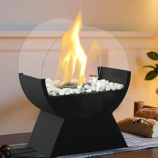 Table Top Fire Pit, Tabletop Fire Pit Portable Round Tabletop Bioethanol Fireplace with 2 Art Windproof Glass Panels for Patios, Balconies, Camping, And Indoor Gatherings