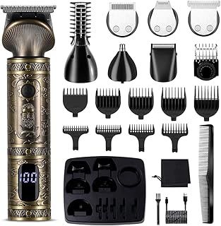 Professional Beard Trimmer Kit - Zero Gapped T-Blade Electric Shaver, Nose & Body Trimmer - Cordless Grooming Kit 7 in 1