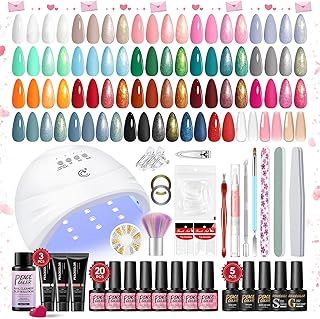 PEACECOLOR 47PCS Gel Nail Starter Kit with Lamp 20 Colours Nail Polish Set 3 Colours Poly Nail Gel Kit for Beginners with Slip Solution Base Coat Glossy & Matte Top Coat Basic Manicure Tools for Women