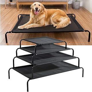 Large Elevated Dog Cat Sleep Bed Portable Indoor Relaxing Sleeping Bed Outdoor Camping Basket Raised Cot Breathable Mesh Pet Cot Metal Frame, 114cm x 76cm x 15cm