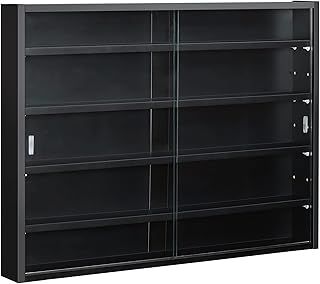 HOMCOM 5-Tier Wall Display Shelf Unit Cabinet w/ 4 Adjustable Shelves Glass Doors Home Office Ornaments 60x80cm Black