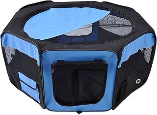 PawHut Portable Cat Dog Playpen Pet Puppy Rabbit Guinea Pig Pen Run Dia 90 x 41H cm Indoor & Outdoor Blue