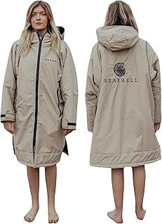 SEASHELL Adult Waterproof Changing Robe – Oversized Long Sleeve Coat with Sherpa Fleece Lining – Windproof, Quick-Drying, Water-Repellent – Ideal for Swimming, Surfing, Beach, Camping, Outdoors