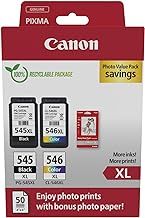 Canon PG-545 XL CL-546 XL VALUE Pack of 2 cartridges (Black XL Colour XL) + 50 sheets of 10x15cm Photo Paper Genuine (Recycled Cardboard Multipack)