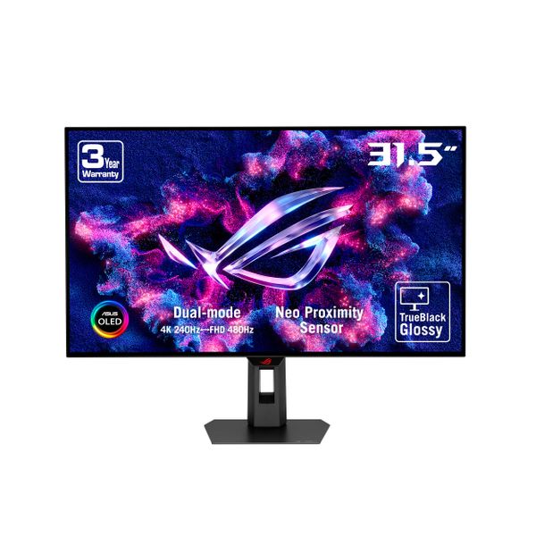 ASUS ROG Strix OLED XG32UCWMG monitor, 32" 4K TrueBlack Glossy, Dual Mode, 4K@240Hz, FHD@480Hz, 0.03ms, Heatsink, OLED Care Pro, Neo Proximity Sensor, VESA Display HDR 400 True Black, USB-C , HDMI 2.1
