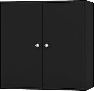 URBNLIVING 2 Tier Wooden Storage Cabinet (Black Unit + Black Doors)