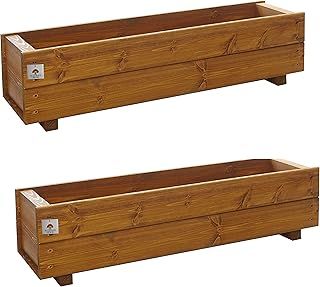 Set of 2 x 90cm Wooden Trough Planters - Wood Plant Trough Container Box