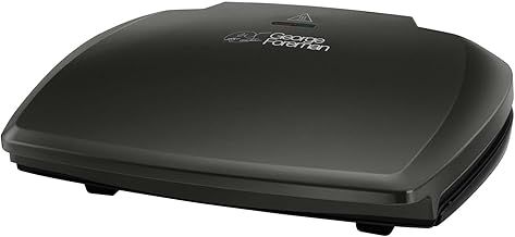 George Foreman Large Electric Grill [Non stick, Healthy, Griddle, Toastie, Hot plate, Panini, BBQ, Energy saving, Vertical storage, Easy clean, Drip tray, Ready to cook light] Black, 2400W 23440