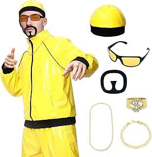 Amycute 90s Rapper Celebrity Costume for Adults, Men’s 80s 90s Fancy Dress Costume with Accessories Kit, Ali-g Costume Adults Funny Rapper Halloween Stag Do Fancy Dress Outfits
