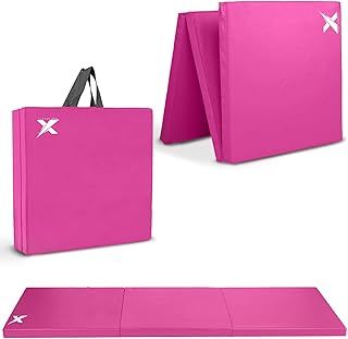 Xn8 Sports Tri-Fold Gymnastics Tumble Mat - 6cm Thick & 6Ft Long Foldable Gymnastic Exercise Mat for Kids and Adults- Non Slip PU Leather Surface Crash Mat with Carrying Handles for Yoga Pilates