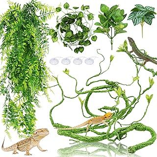 Bearded Dragon Tank Accessories for Habitat, Terrarium Hanging Plants Vines Artificial Leaves Reptile Hide, Leopard Gecko Tank Accessories Hide Terrarium Decor for Geckos Chameleon Snake