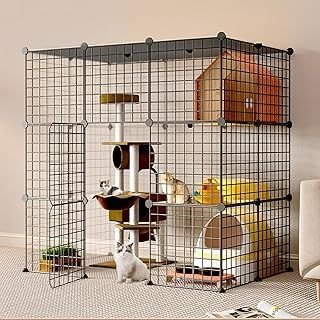 WUDLEP Cat Cages, 3 Tier DIY Cat Enclosure with Hammock, Cat Cage with 2 Ladders, Cat Kennel for 1-3 Cats, Suitable for Ferret, Chinchilla, Rabbit, Small Animals, 107 x 71 x 109 cm, Black