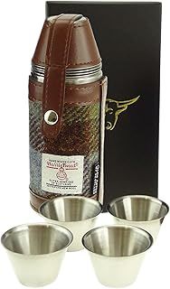 Harris Tweed 8oz Hip Flask with 4 Cups Gift Set – MacLeod Tartan - Handwoven Scottish Wool – Neat Gift Box – Wedding Whiskey Rum Usher Grooms Camping