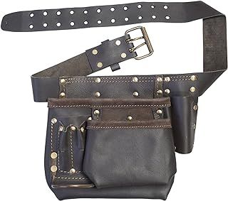 Spares2go Oil Tanned Leather Reinforced Multi Pocket Nails Pouch & DIY Tool Belt