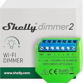 Shelly Dimmer 2 | WiFi Smart Dimmer Switch | No Neutral Wire Required | Home Automation | Compatible with Alexa & Google Home | iOS Android App| No Hub Required | Wireless Switch | Dimmable Lights