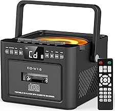 Greadio Portable CD Player for Home, Rechargeable Boombox Cassette Player, FM Radio CD Player with Bluetooth, 5000mAh Battery, Remote Control, USB, AUX, TF/SD Card, 5W Dual Stereo Speaker (Black)